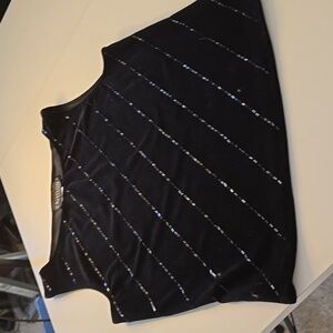 Black velvet top with diagonal black beading in front, size S